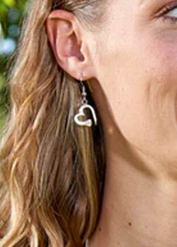 NAIL HEART EARRINGS - DANGLE, STERLING SILVER